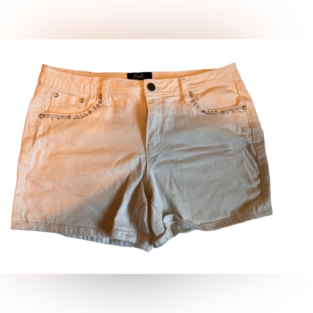 Earl Jean, Women’s Jean Shorts, Stone Details Size 12 Color White